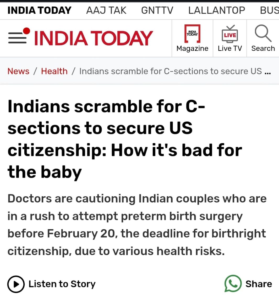 Dr. Vaishali Sharma on India Today – Indians Scramble for C-sections to secure US citizenshp